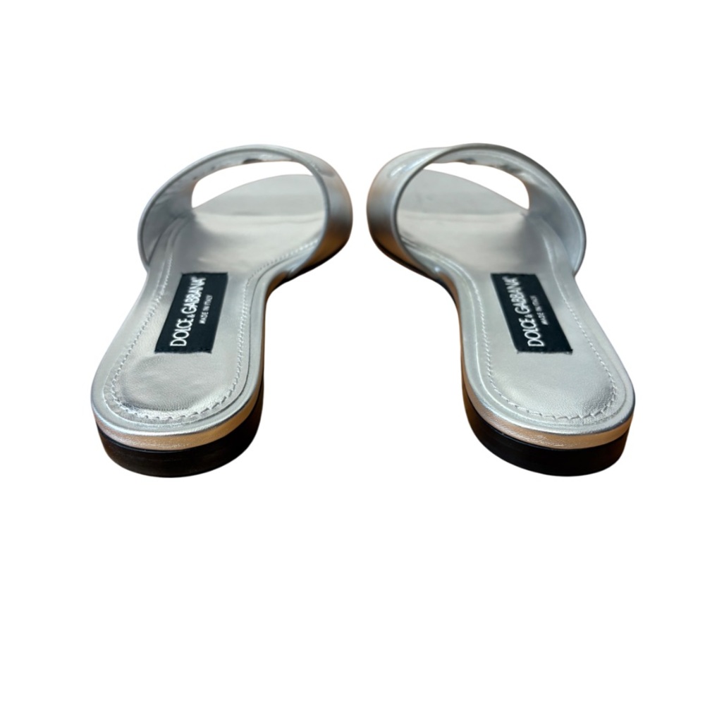 NEW Dolce & Gabbana Ciabatta Flat Nappa Mordore Silver Slides size 35.5 $795.00 - Picture 10 of 16